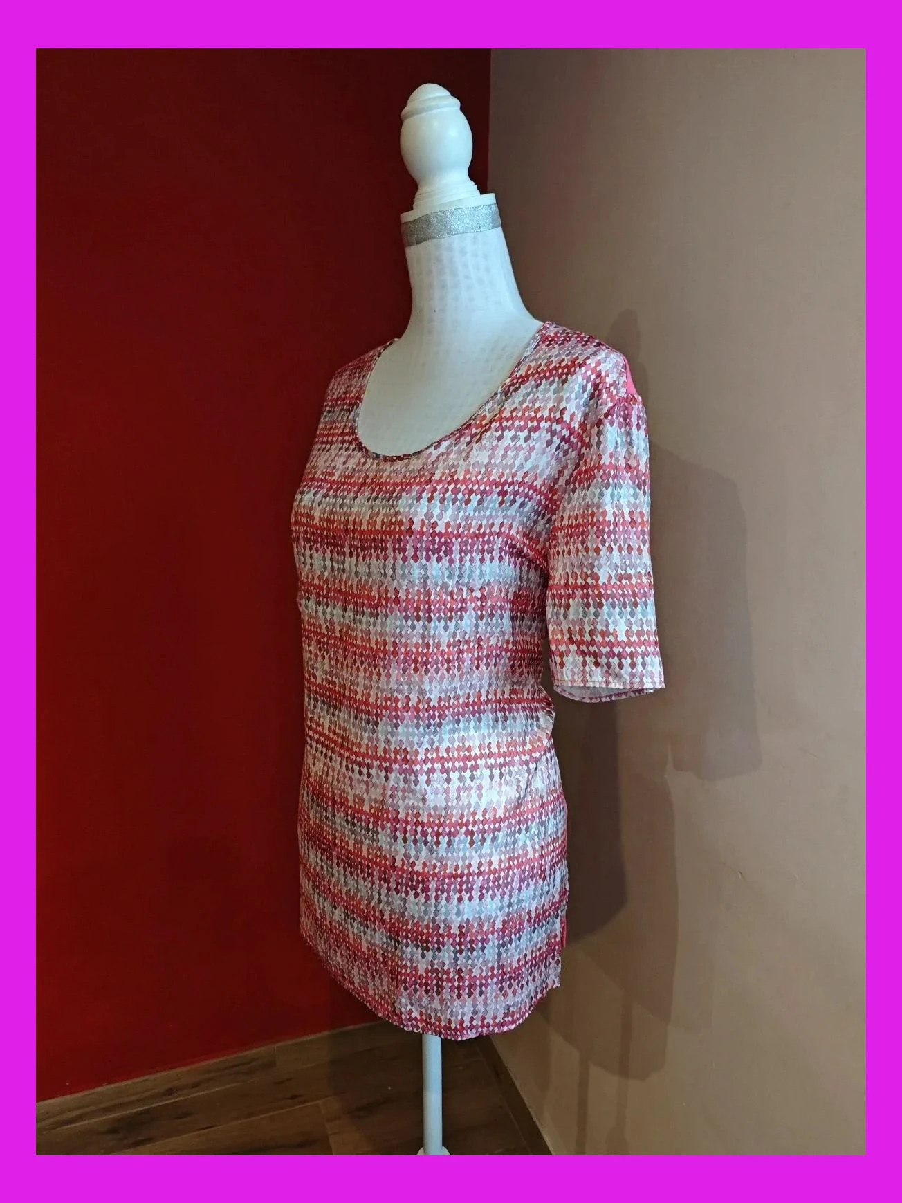 🌺Camiseta de algodón y modal, estampado fucsia, gris y blanco, de Gerry Weber – Gerry Weber – taille 5XL / 50 / 22 3