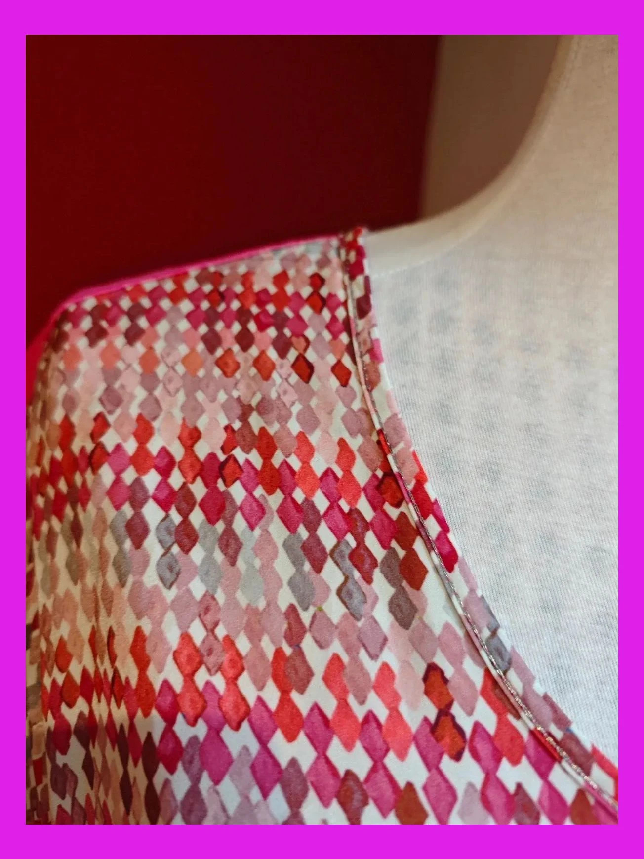 🌺Camiseta de algodón y modal, estampado fucsia, gris y blanco, de Gerry Weber – Gerry Weber – taille 5XL / 50 / 22 4