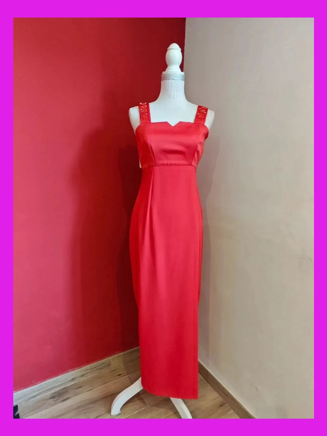 🌺 Precioso vestido largo para eventos, color rojo con aplicaciones en los tirantes – Y etc... – taille L / 40 / 12
