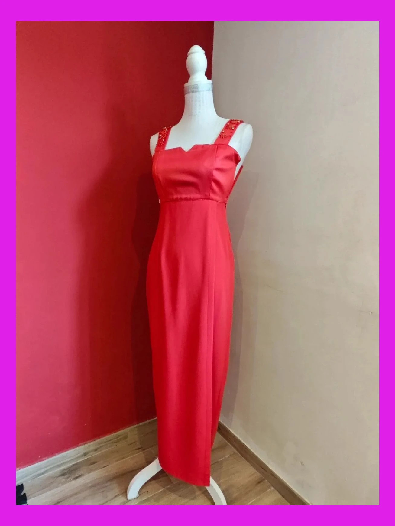🌺 Precioso vestido largo para eventos, color rojo con aplicaciones en los tirantes – Y etc... – taille L / 40 / 12 2
