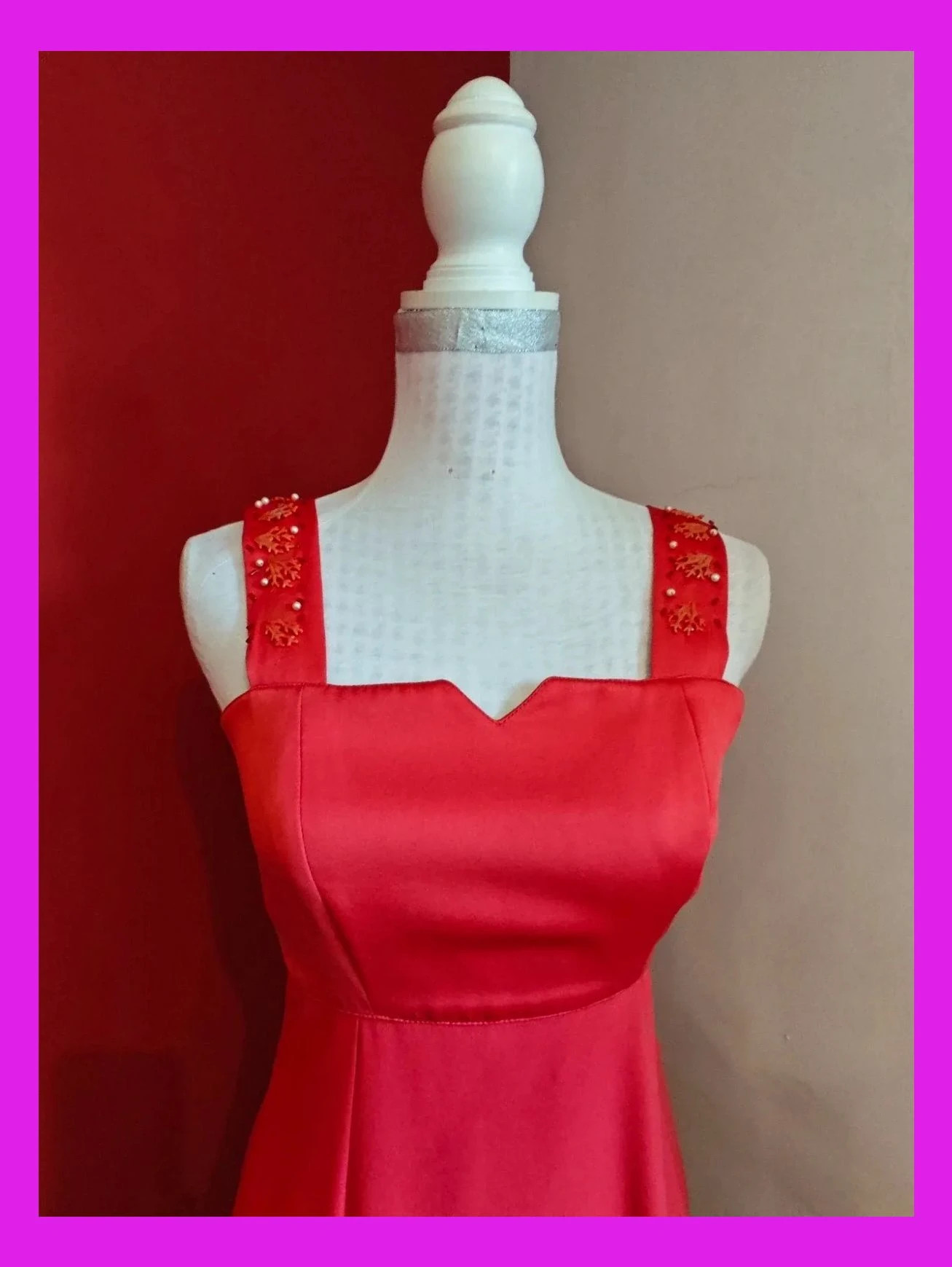 🌺 Precioso vestido largo para eventos, color rojo con aplicaciones en los tirantes – Y etc... – taille L / 40 / 12 3