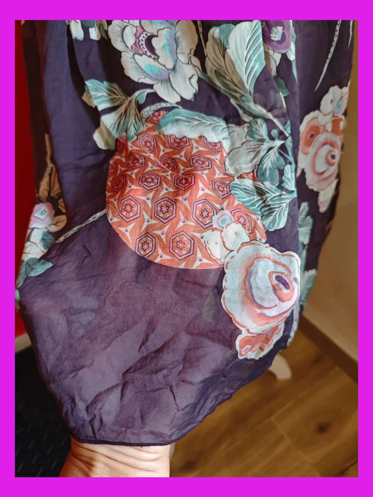 🌺 Preciosa falda de seda marrón con estampado floral – Pauline B. – taille L / 40 / 12 4
