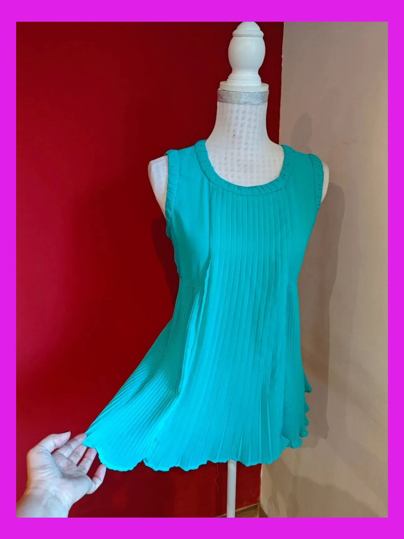 🌺Blusa azul turquesa con tela plisada delante y lisa detrás – Sfera – taille L / 40 / 12 2