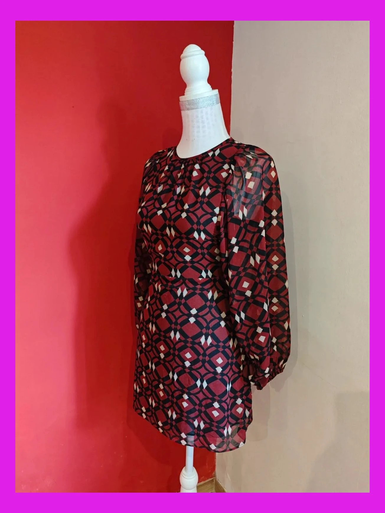 🌺 Bonito vestido mini de gasa tono caldera con estampado geométrico en negro y beige – Zara – taille XS / 34 / 6 3