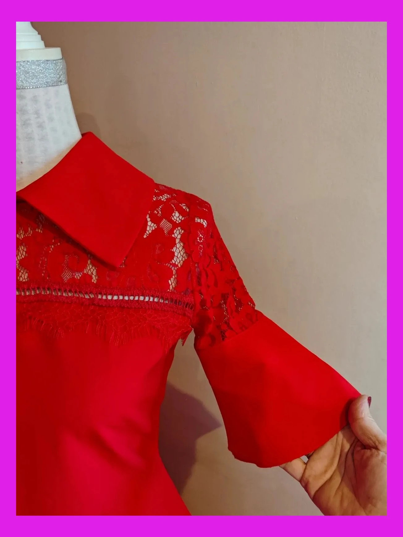 🌺 Precioso vestido rojo con encaje en escote y mangas acampanadas, talla S – Siste's – taille S / 36 / 8 4