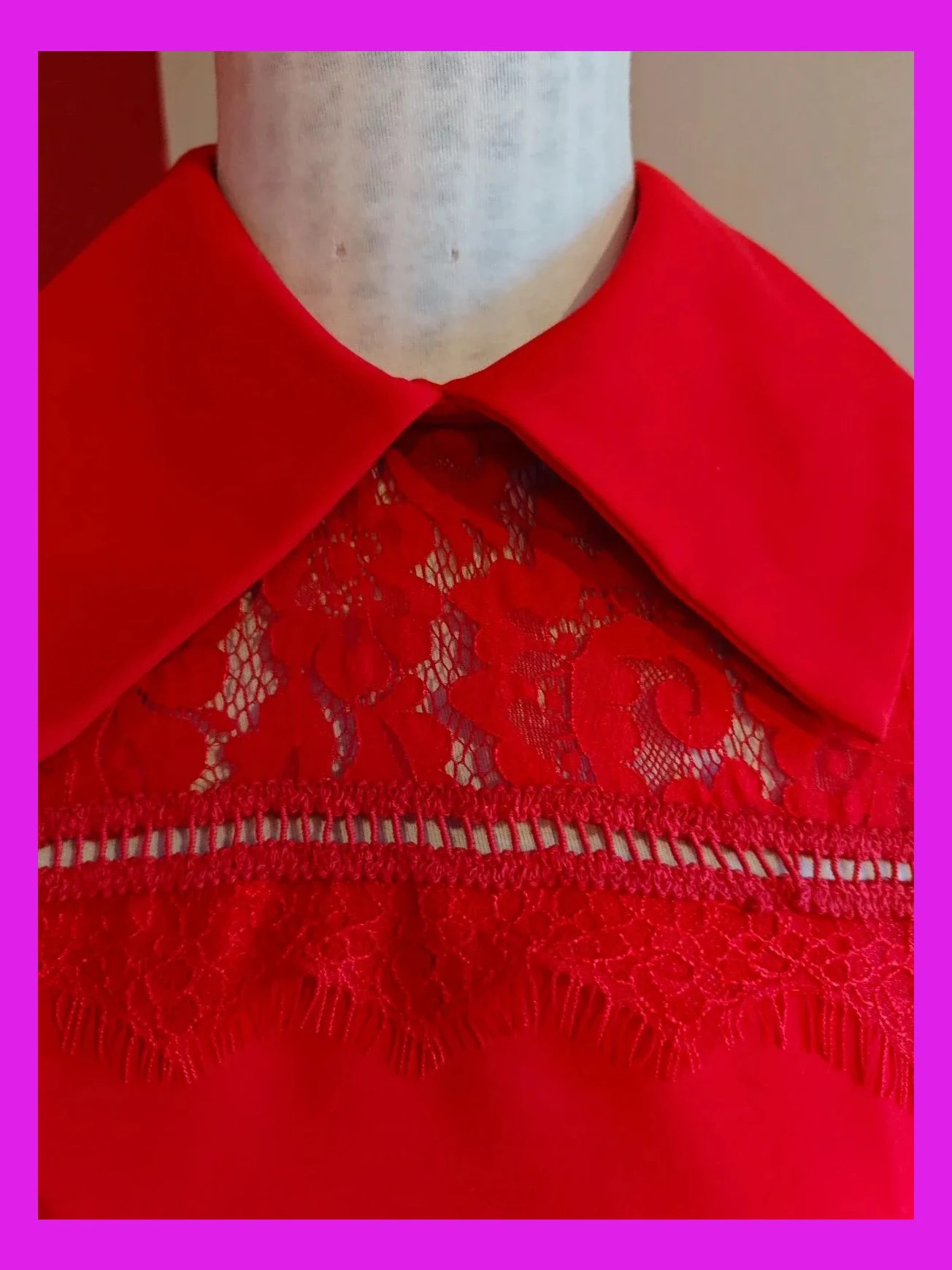 🌺 Precioso vestido rojo con encaje en escote y mangas acampanadas, talla S – Siste's – taille S / 36 / 8 5