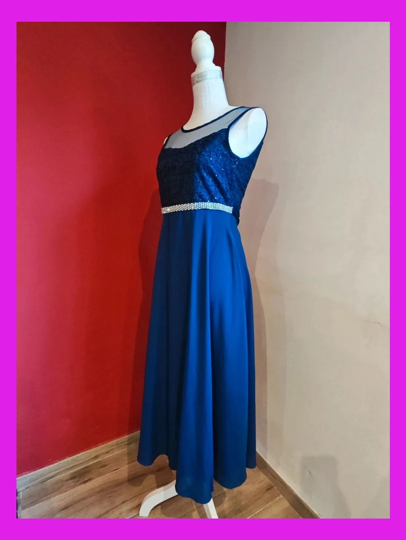 🌺 Elegante vestido para eventos azulón con cuerpo de gas con lentejuelas y cintura de brillantes – Sunny Fashion – taille S / 36 / 8 2
