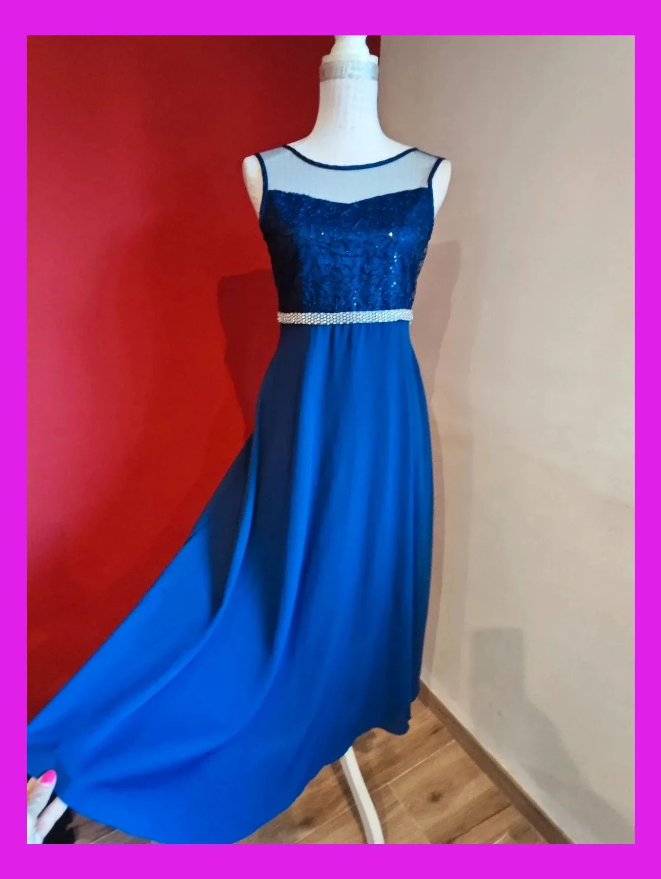 🌺 Elegante vestido para eventos azulón con cuerpo de gas con lentejuelas y cintura de brillantes – Sunny Fashion – taille S / 36 / 8 3
