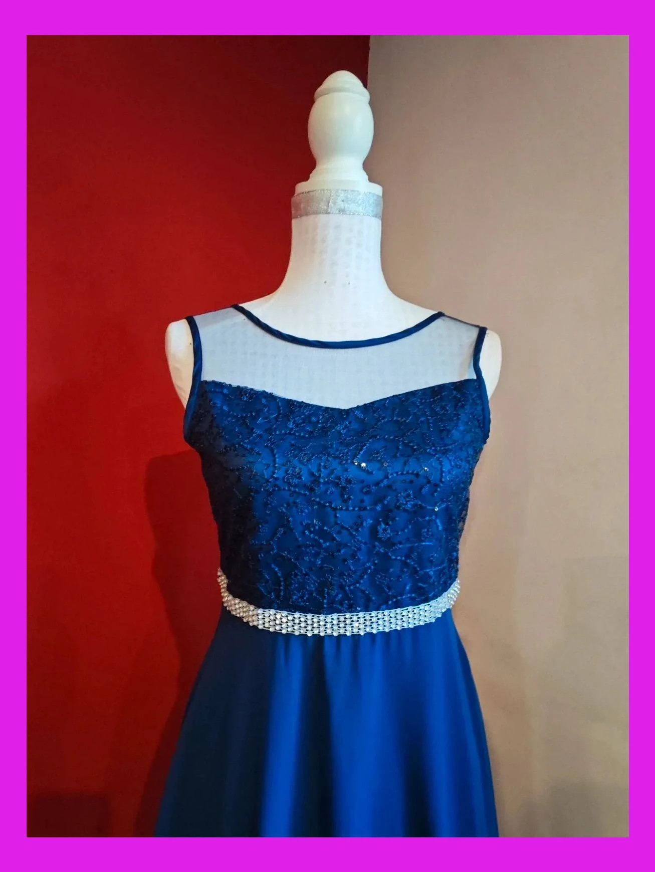 🌺 Elegante vestido para eventos azulón con cuerpo de gas con lentejuelas y cintura de brillantes – Sunny Fashion – taille S / 36 / 8 4