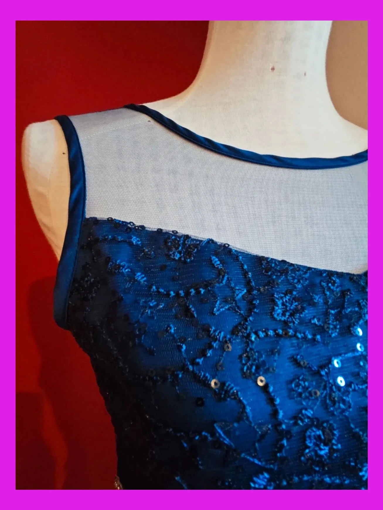 🌺 Elegante vestido para eventos azulón con cuerpo de gas con lentejuelas y cintura de brillantes – Sunny Fashion – taille S / 36 / 8 5