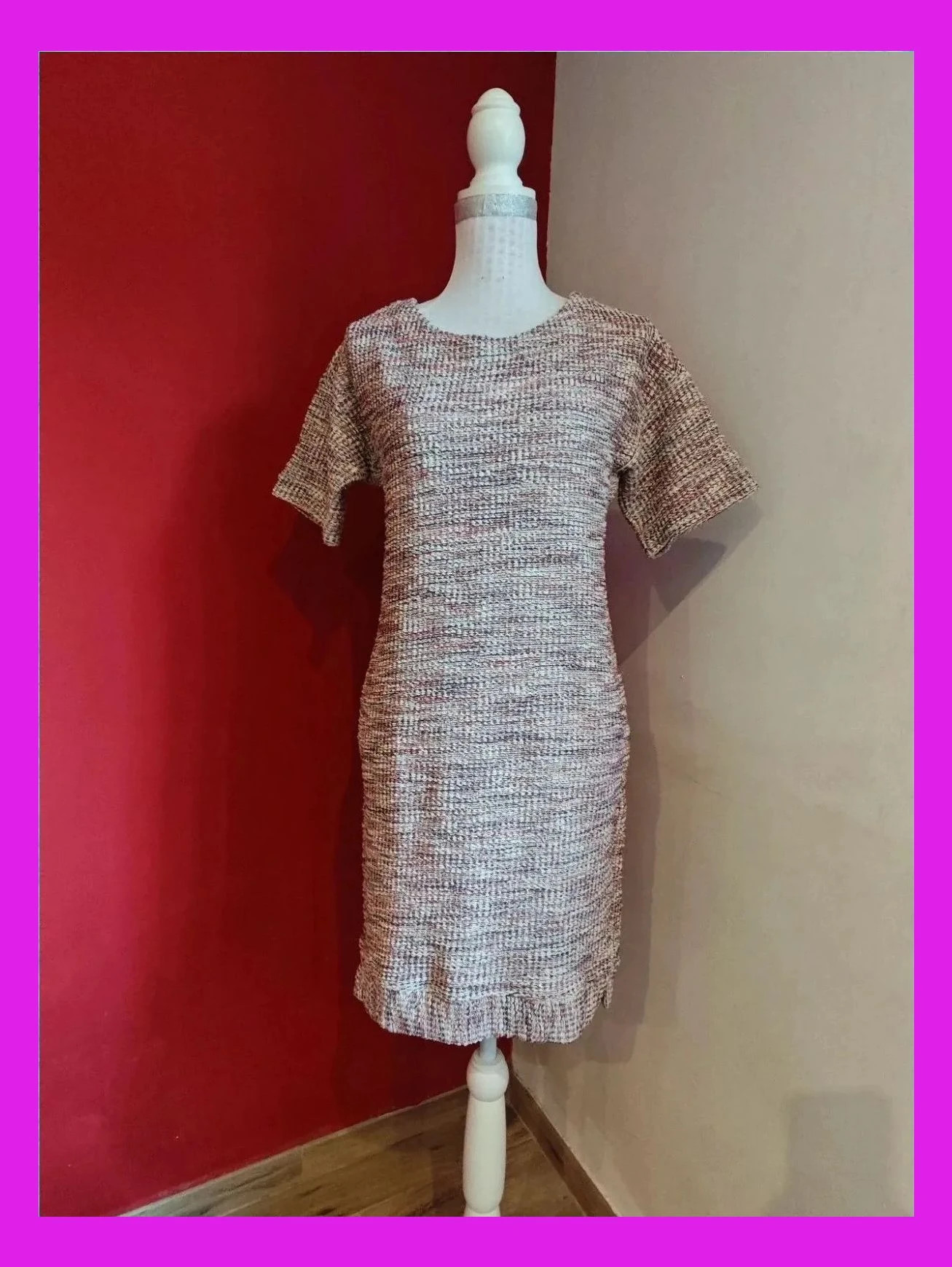 🌺 Precioso vestido de tweed jaspeado tonos beige, dorado y granate, de Massimo Dutti – Massimo Dutti – taille L / 40 / 12