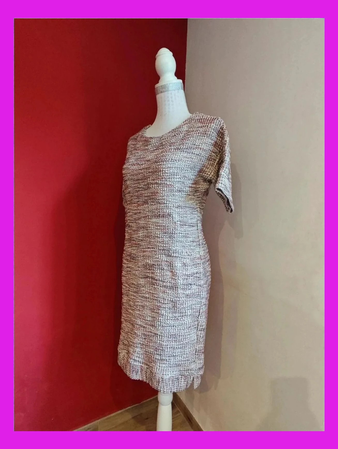 🌺 Precioso vestido de tweed jaspeado tonos beige, dorado y granate, de Massimo Dutti – Massimo Dutti – taille L / 40 / 12 2