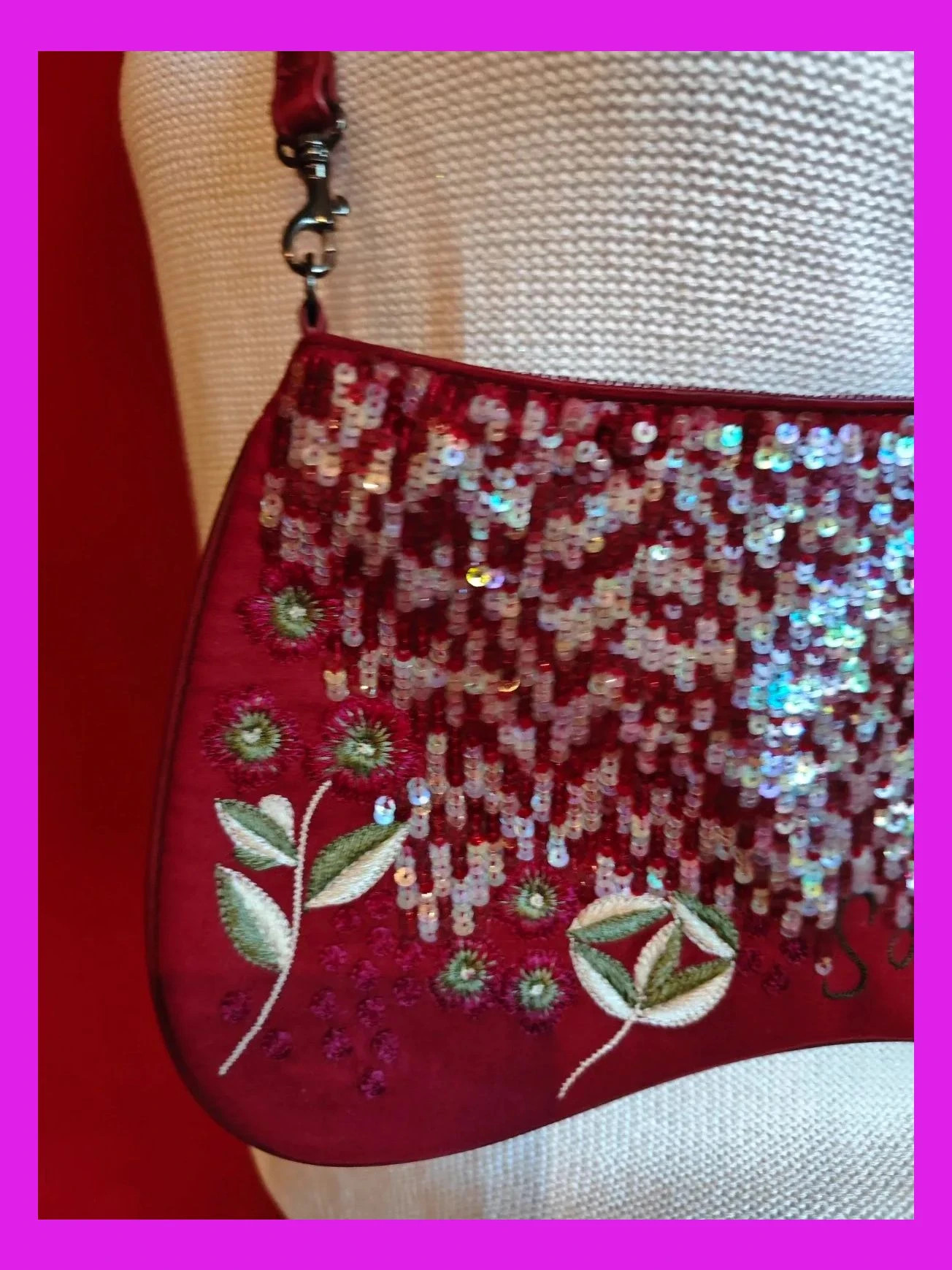 🌺Bolso de antelina granate con bordados y lentejuelas, símil ante y borde polipiel – Vintage Chic 4