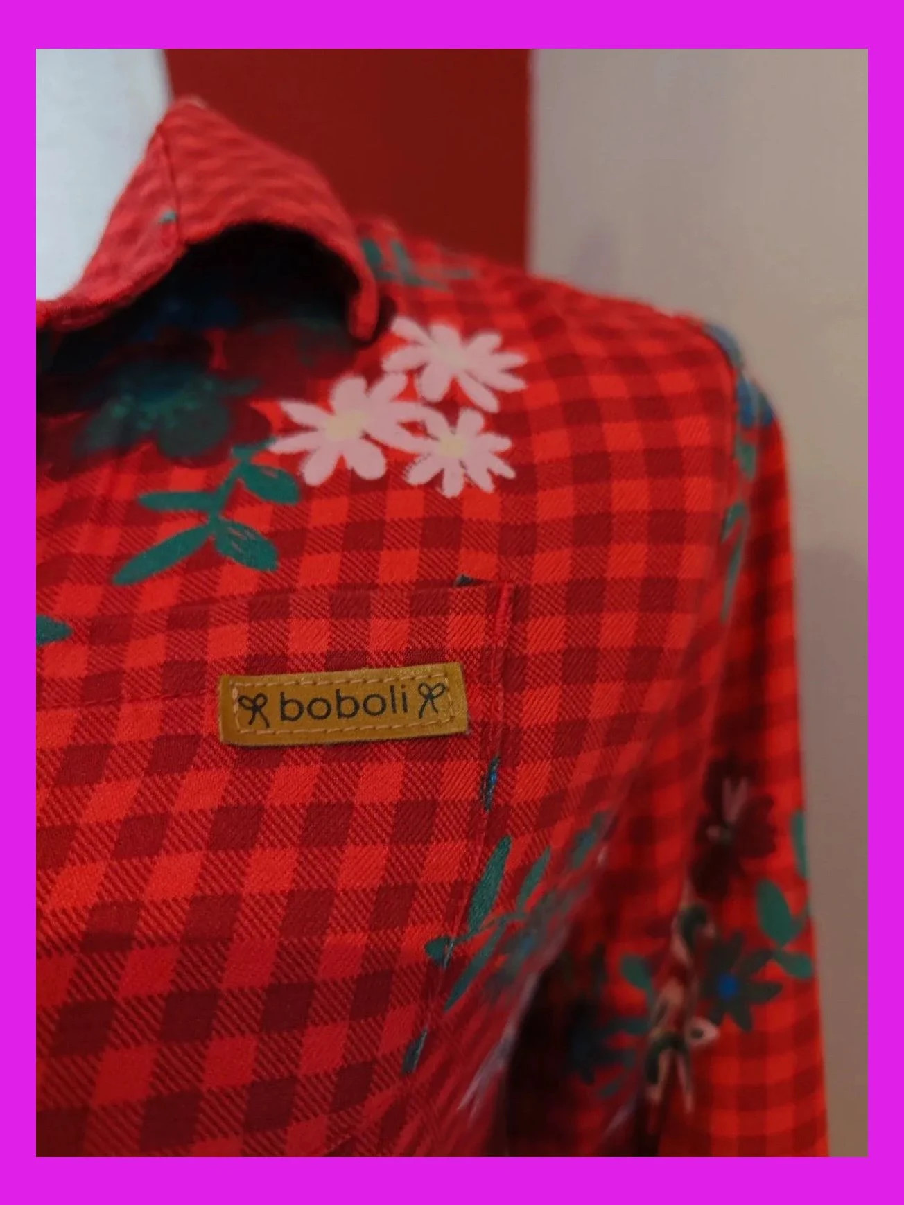 🌺Camisa / Vestido con cuadritos rojos y estampado floral, de Boboli, para niña de 10 años – Bóboli – taille 10 ans / 140 cm 3