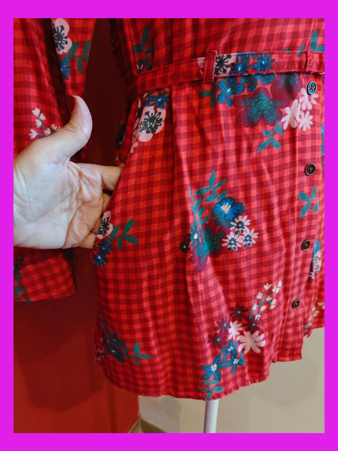 🌺Camisa / Vestido con cuadritos rojos y estampado floral, de Boboli, para niña de 10 años – Bóboli – taille 10 ans / 140 cm 5