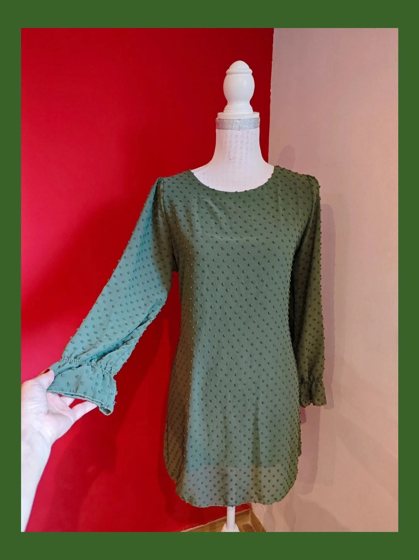 🌺Vestido de tela plumeti verde caqui – Viola Moda – taille XL / 42 / 14 2