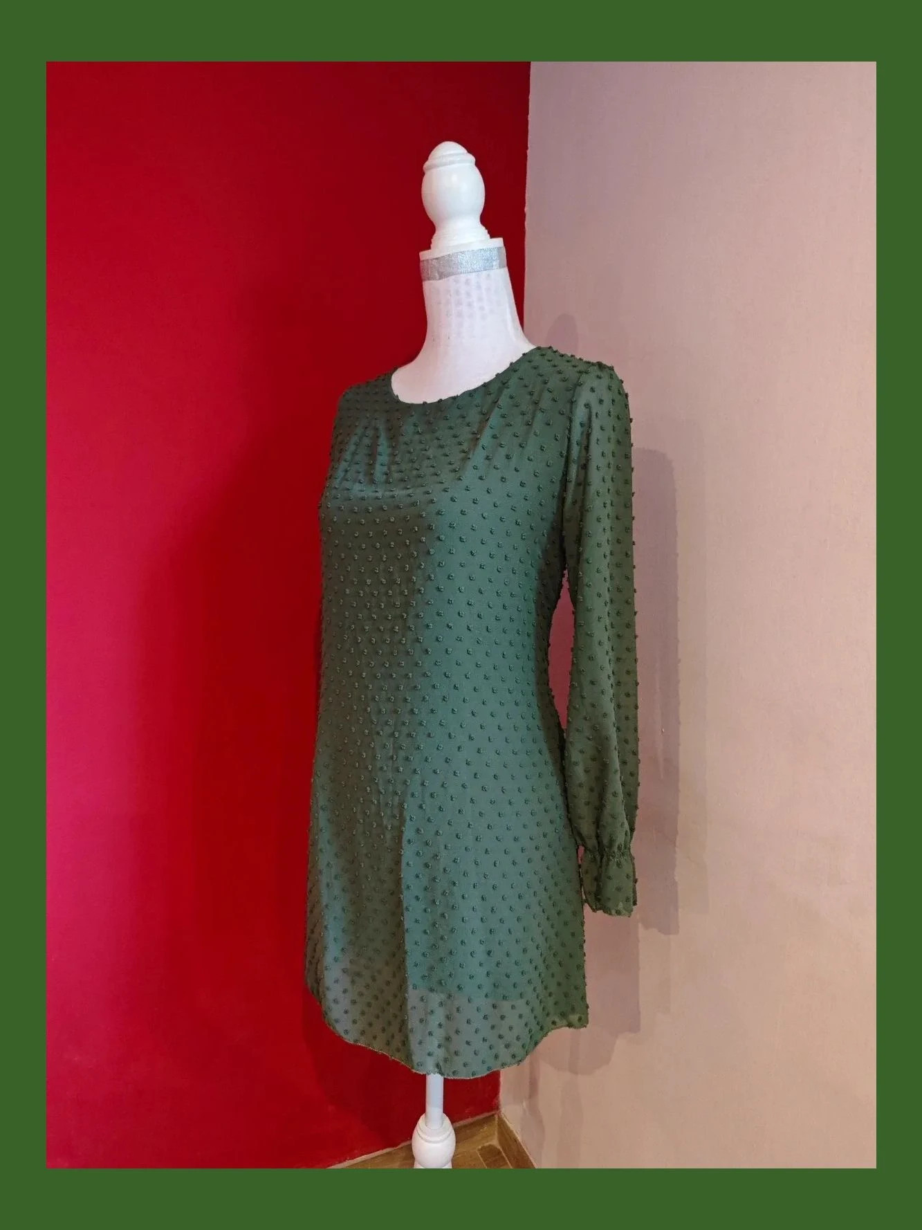 🌺Vestido de tela plumeti verde caqui – Viola Moda – taille XL / 42 / 14 3