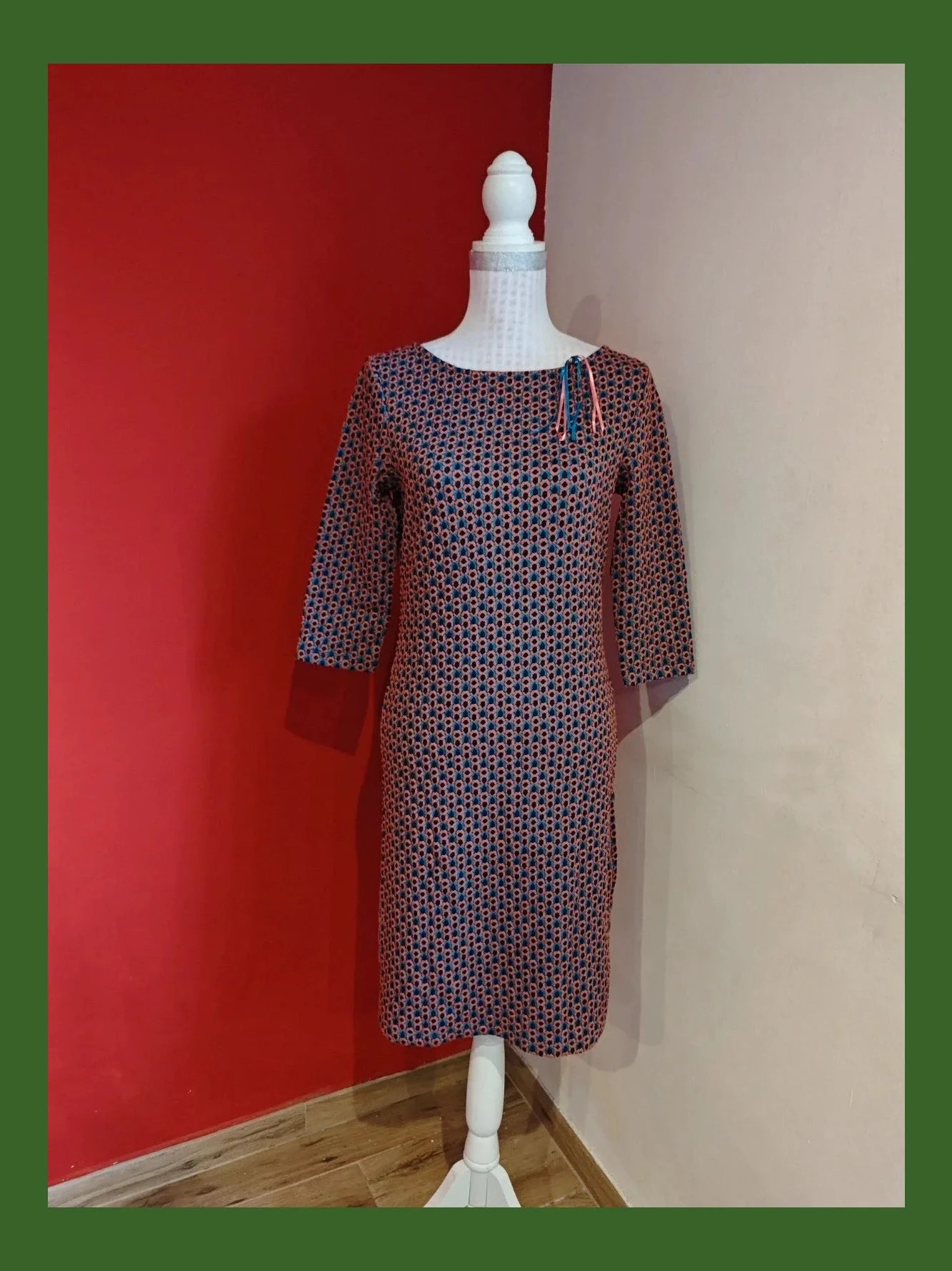 🌺Vestido de punto fino estampado tonos rosa, turquesa y azul marino