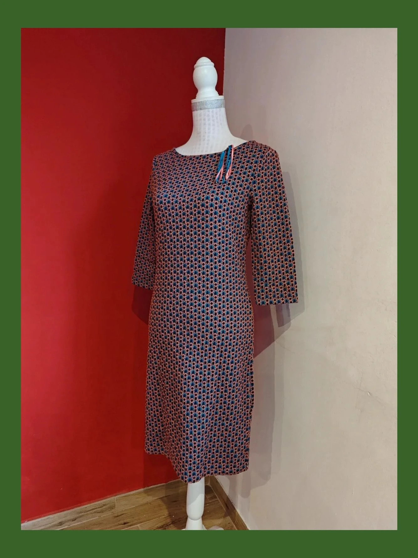 🌺Vestido de punto fino estampado tonos rosa, turquesa y azul marino – Yessica – taille M / 38 / 10 2