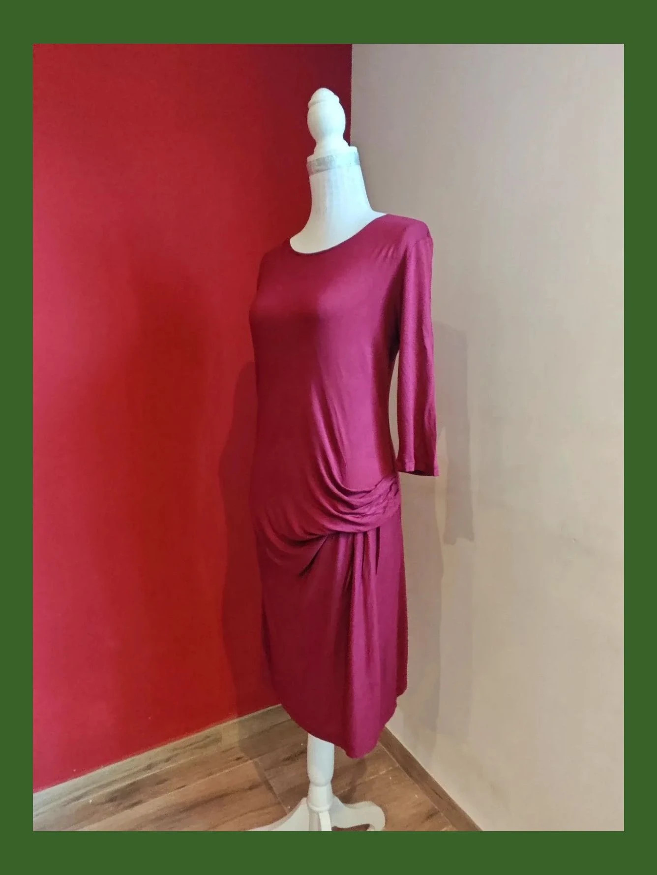 🌺Estiloso vestido de punto fino granate con drapeado en lateral – Mango – taille L / 40 / 12 2