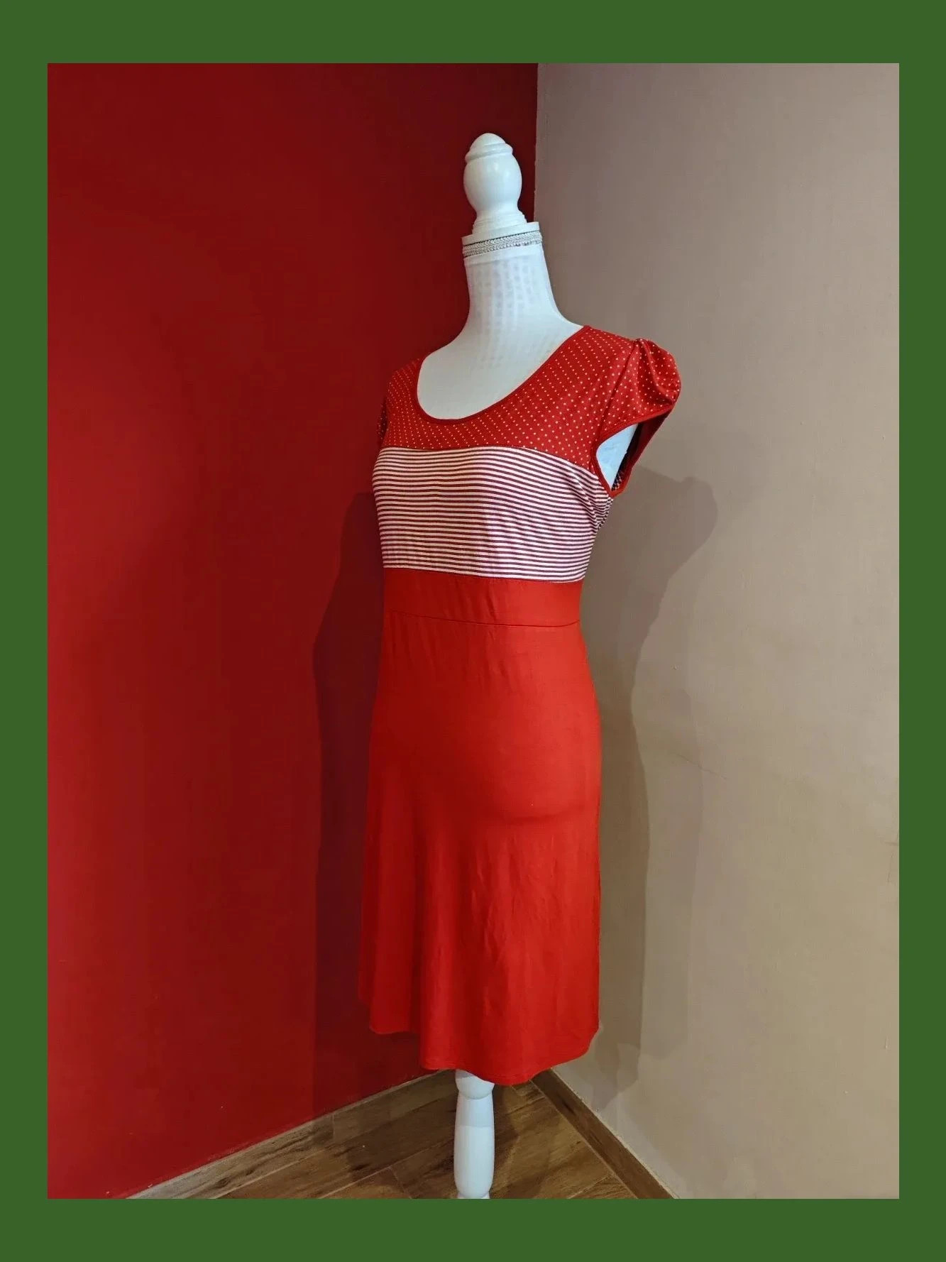 🌺Cómodo vestido de verano de punto rojo con rayas blancas en el pecho – Belando – taille XXL / 44 / 16 2