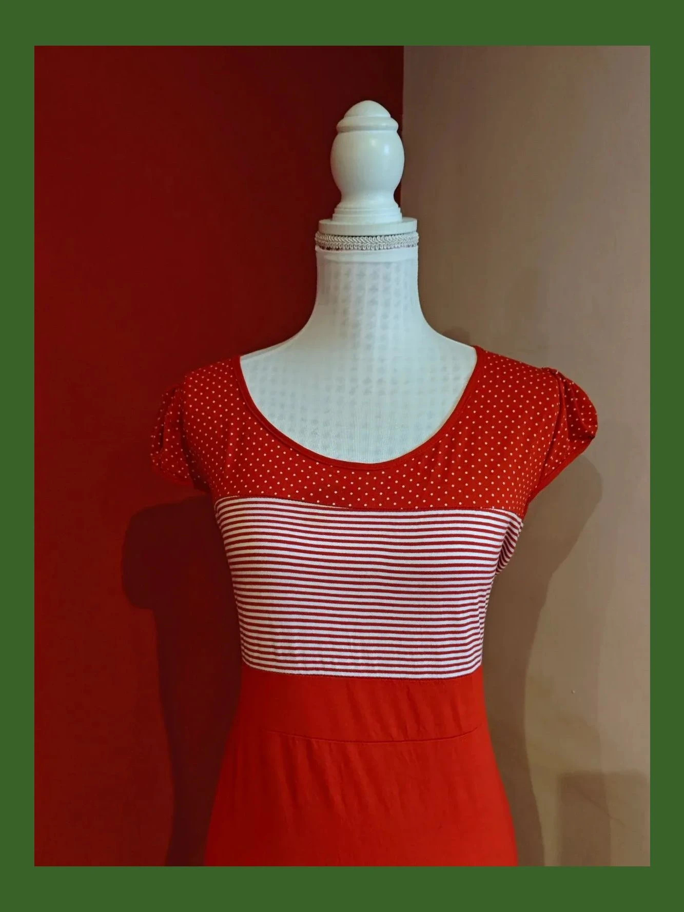 🌺Cómodo vestido de verano de punto rojo con rayas blancas en el pecho – Belando – taille XXL / 44 / 16 3