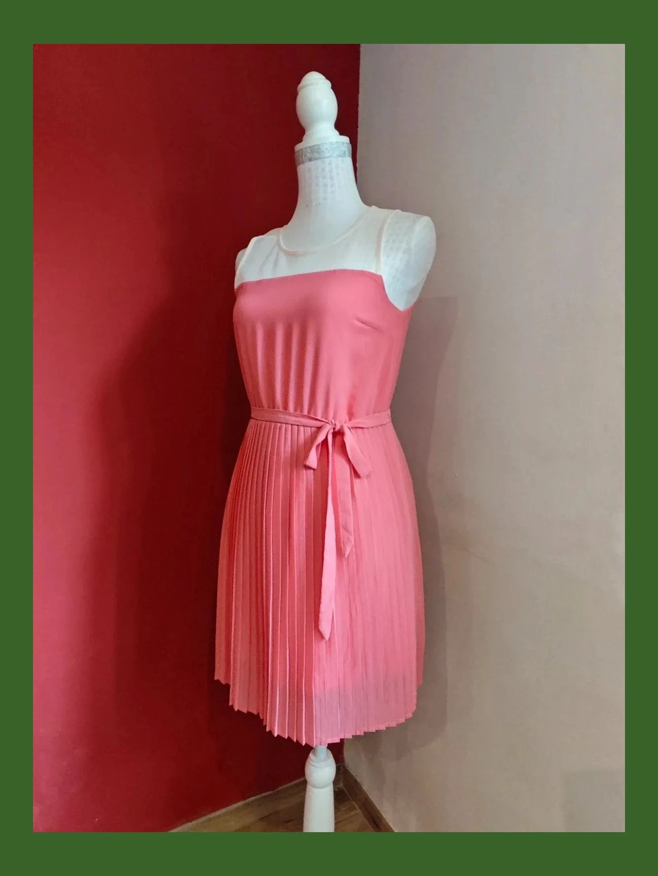 🌺 Precioso vestido de gasa tono coral con parte superior crema transparente – Even&Odd – taille M / 38 / 10 2