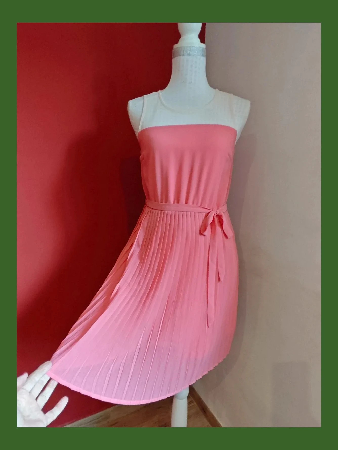 🌺 Precioso vestido de gasa tono coral con parte superior crema transparente – Even&Odd – taille M / 38 / 10 3