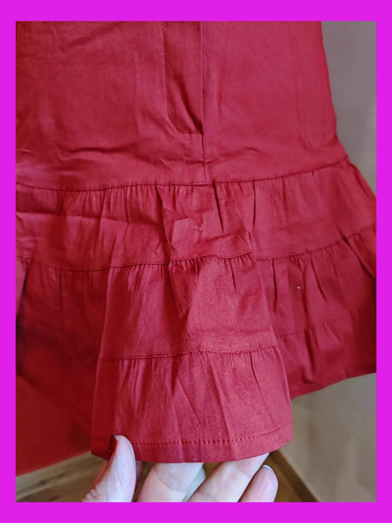 🌺Minifalda de algodón granate con volantes superpuestos, talla M – Pronomio – taille M / 38 / 10 4