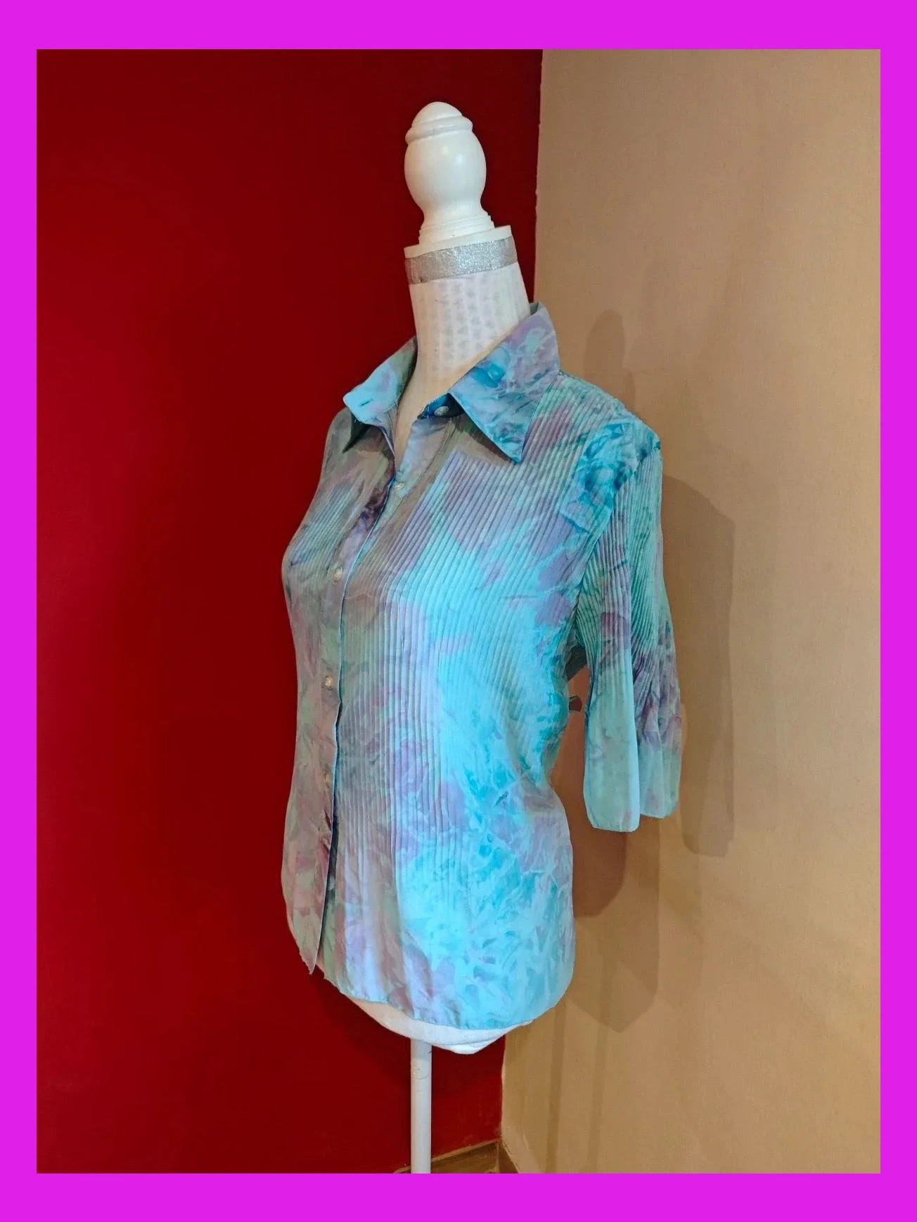 🌺Bonita camisa tela plisadita en tonos azules y lila, talla L – Boutique privée – taille L / 40 / 12 2