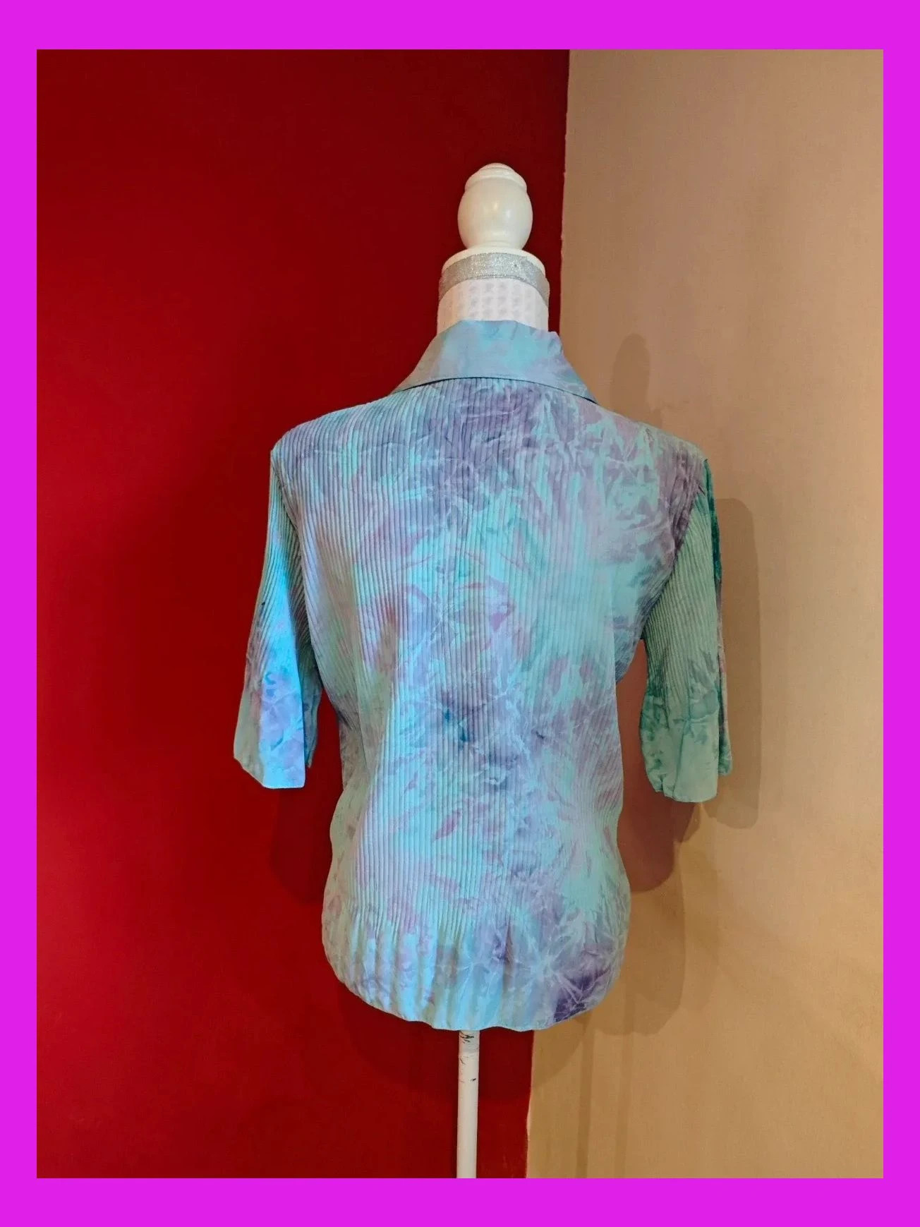 🌺Bonita camisa tela plisadita en tonos azules y lila, talla L – Boutique privée – taille L / 40 / 12 5
