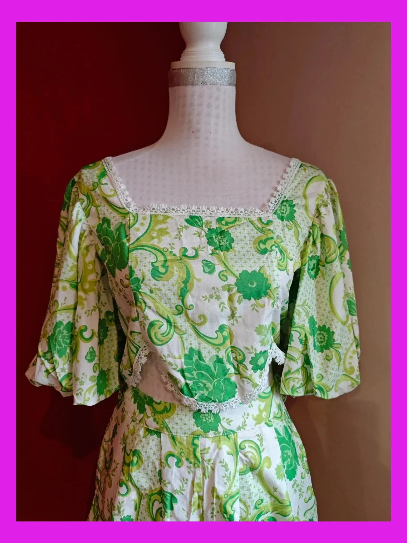 🌺 Precioso Conjunto de crop top y short estampado verde y blanco con crochet en borde, talla M – Flam Mode – taille M / 38 / 10 3