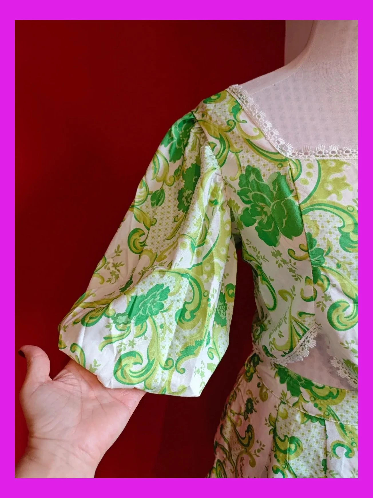 🌺 Precioso Conjunto de crop top y short estampado verde y blanco con crochet en borde, talla M – Flam Mode – taille M / 38 / 10 4