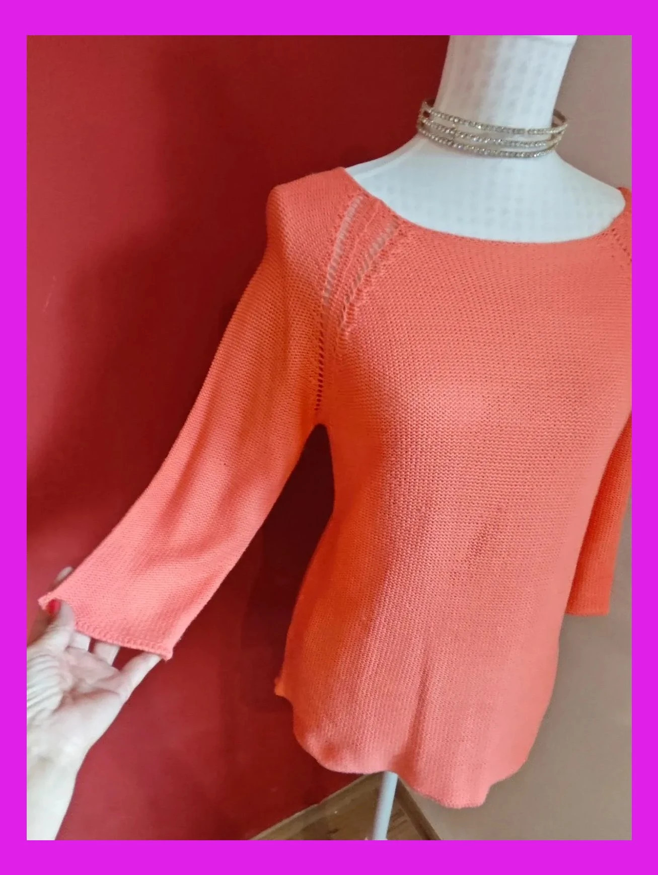 🌺 Camiseta de punto tono coral con bajo redondeado – Easy Wear – taille L / 40 / 12 3