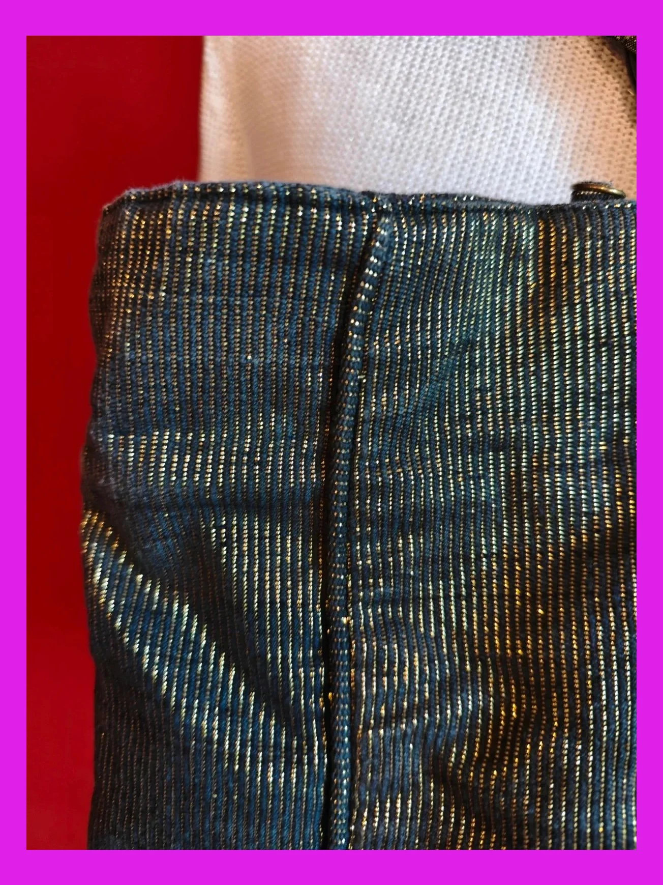 🌺Bolso de hombro, de tela dorada con rayitas, con asas trenzadas en esa tela y símil piel – Boutique privée 3
