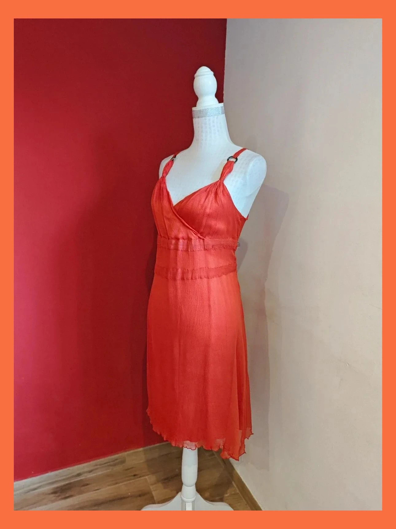 🌺Divino vestido de seda roja tela efecto arrugadito, talla 42 – Exaltation – taille XL / 42 / 14 2