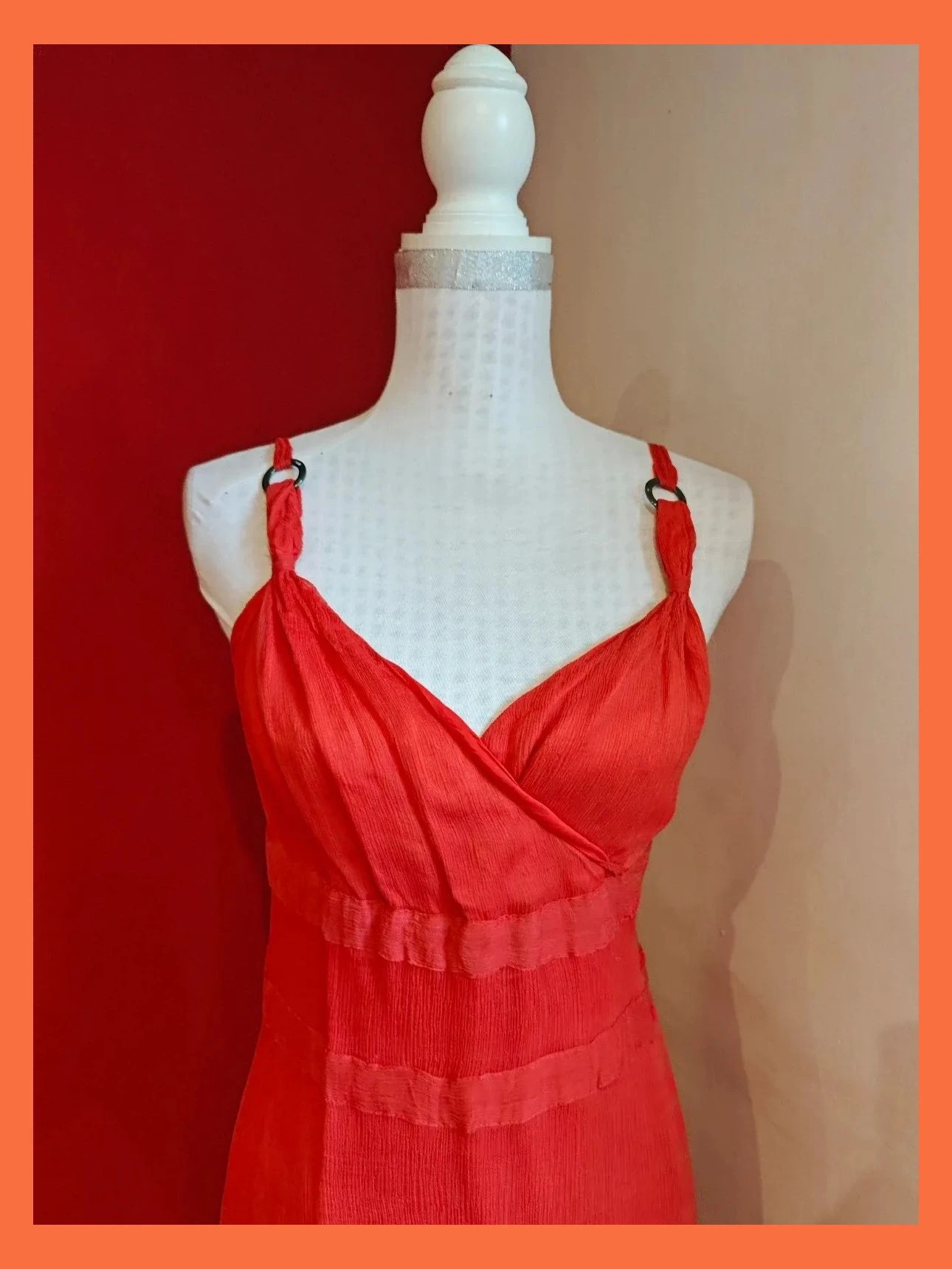 🌺Divino vestido de seda roja tela efecto arrugadito, talla 42 – Exaltation – taille XL / 42 / 14 3