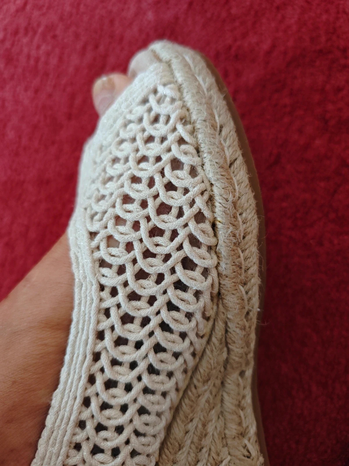 🌺 Sandalias con cuña de tejido trenzado tipo crochet, en tono natural/beige – HF Shoes – taille 38 4