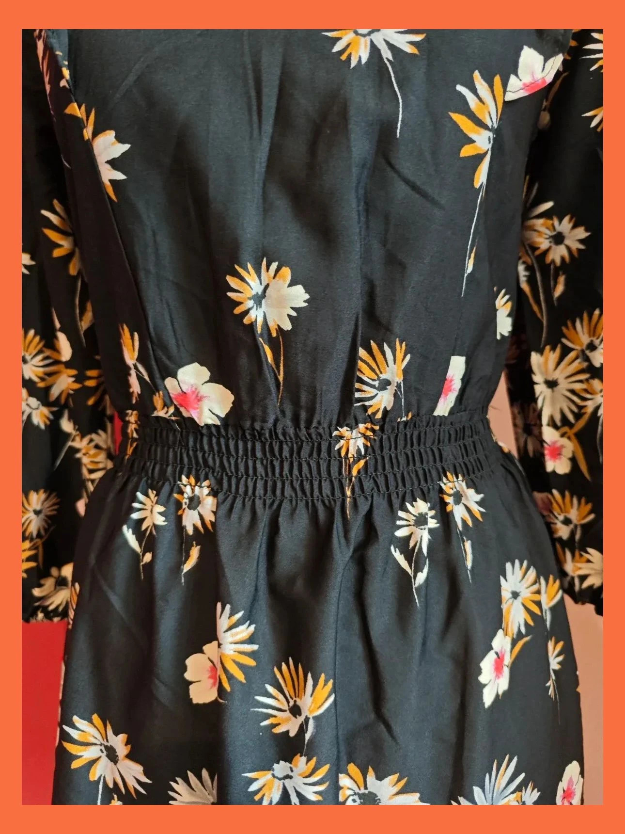 🌺 Vestido negro con estampado floral y volantitos en escote – Atmosphere – taille L / 40 / 12 5