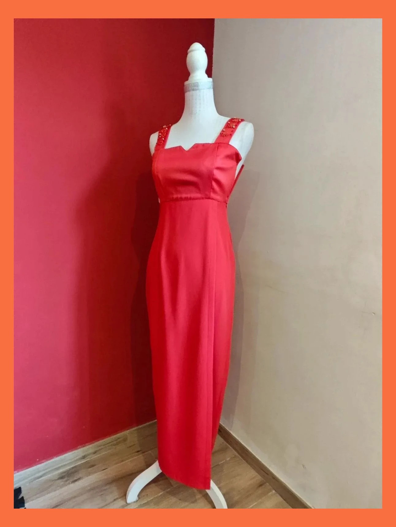 🌺 Elegante vestido largo para eventos, color rojo con aplicaciones en los tirantes – Y etc... – taille S / 36 / 8 2