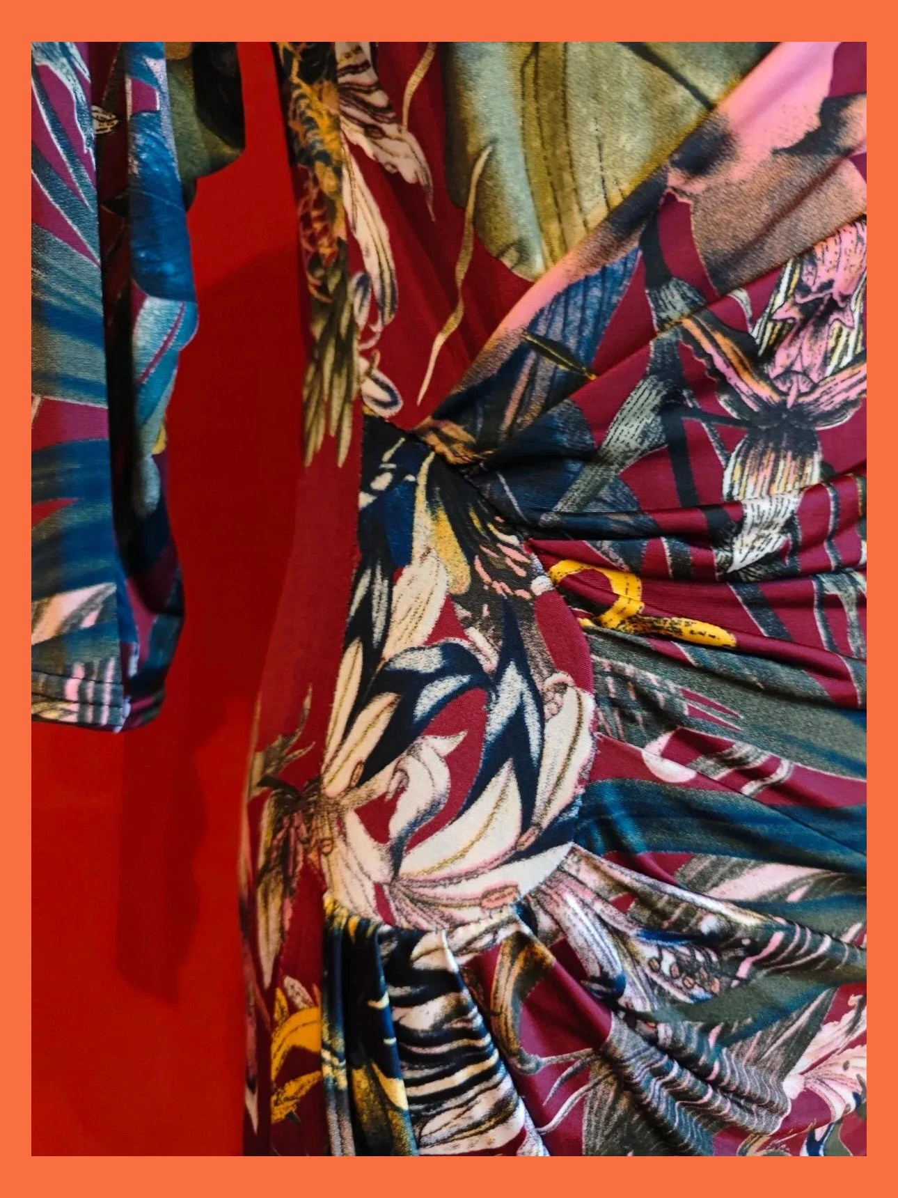 🌺 Vestido granate con estampado tonos otoñales, cruzado delante – Vintage Boutique – taille M / 38 / 10 4