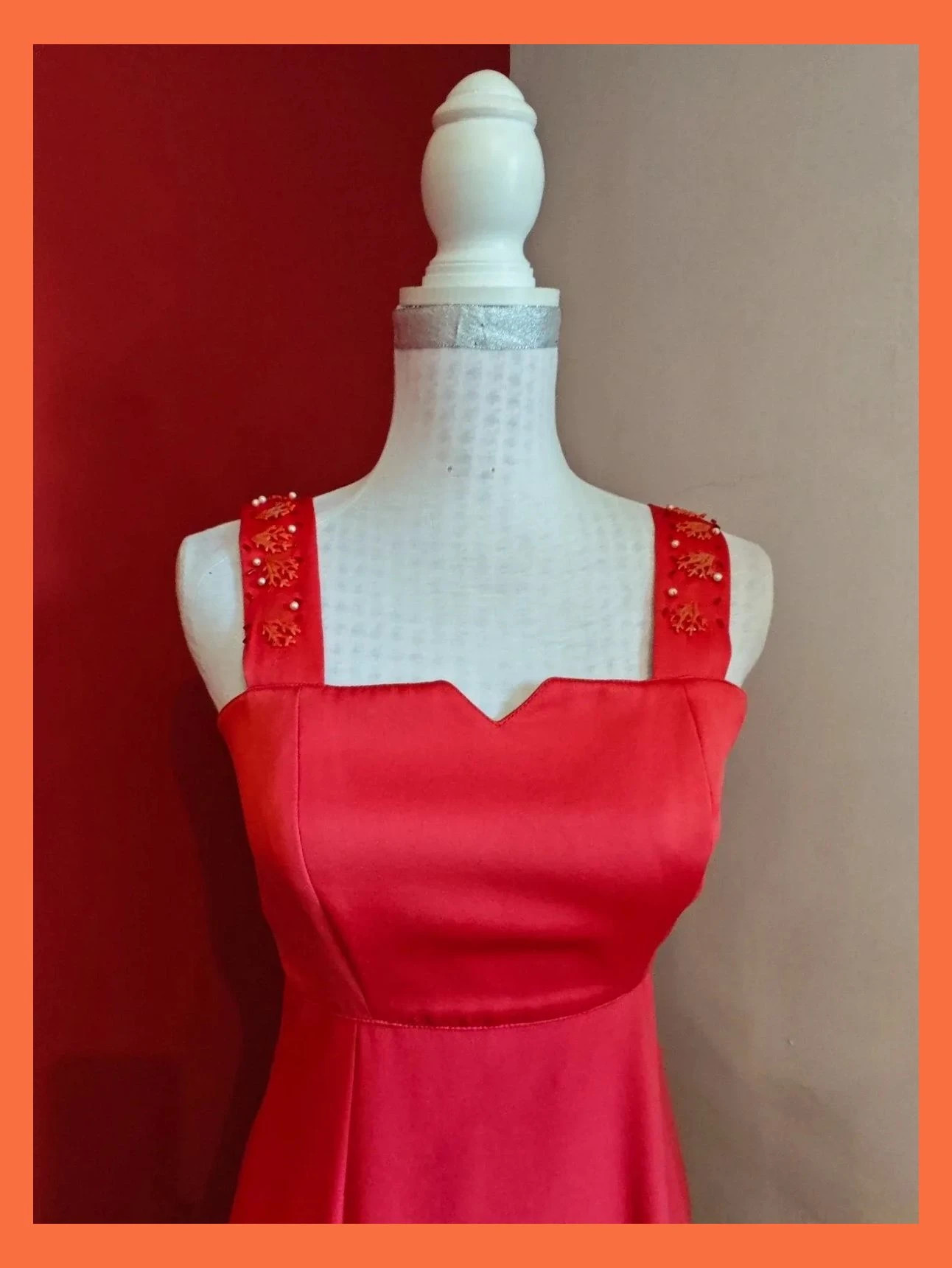 🌺 Elegante vestido largo para eventos, color rojo con aplicaciones en los tirantes – Y etc... – taille S / 36 / 8 3