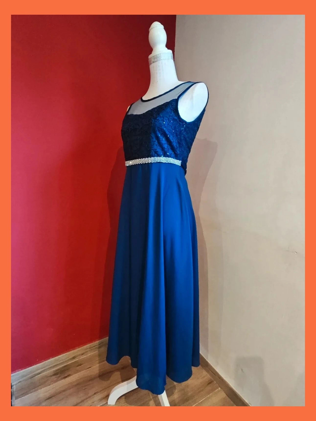 🌺 Elegante vestido para eventos azulón con cuerpo de gas con lentejuelas y cintura de brillantes – Sunny Fashion – taille S / 36 / 8 2