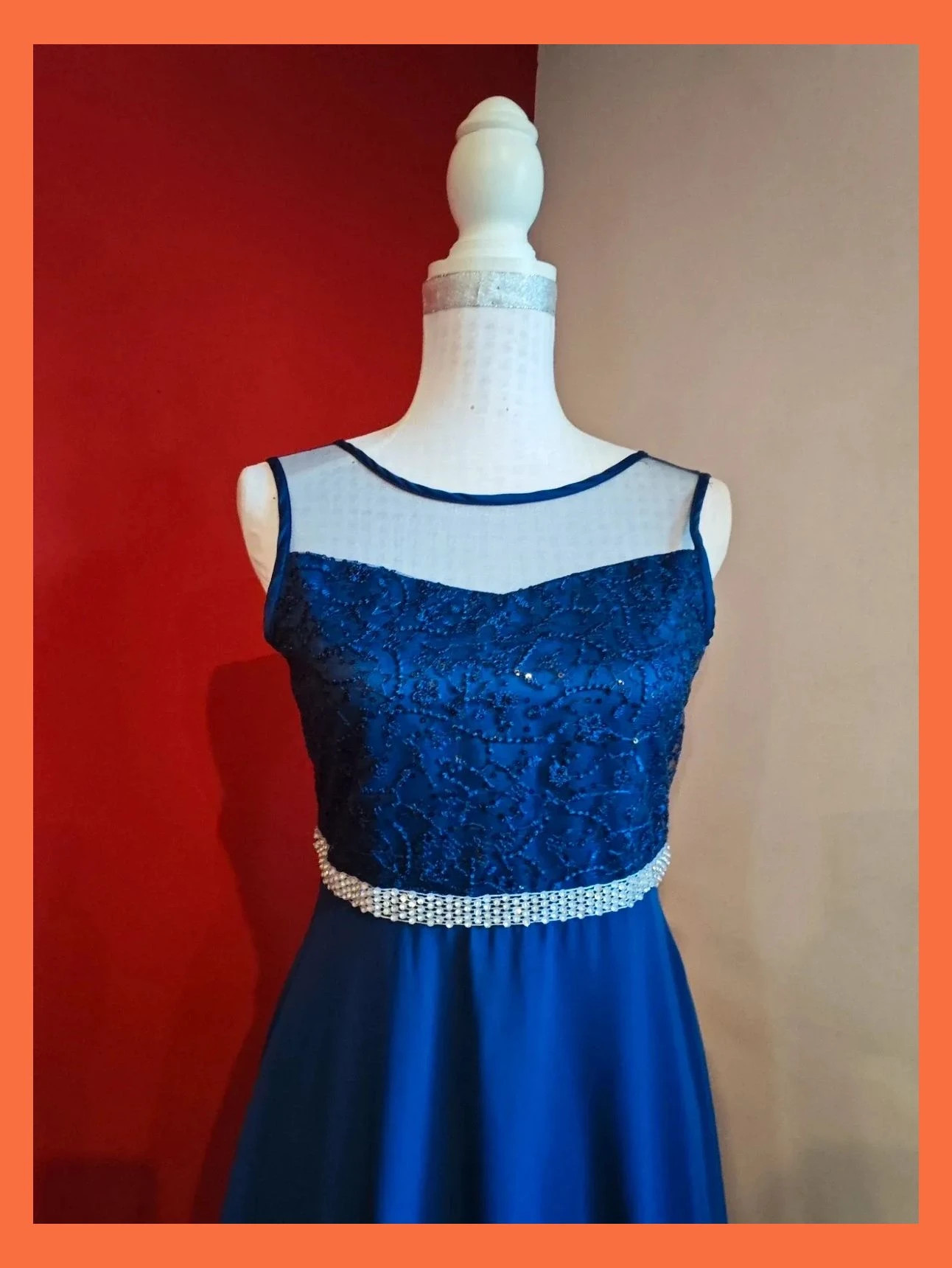 🌺 Elegante vestido para eventos azulón con cuerpo de gas con lentejuelas y cintura de brillantes – Sunny Fashion – taille S / 36 / 8 4