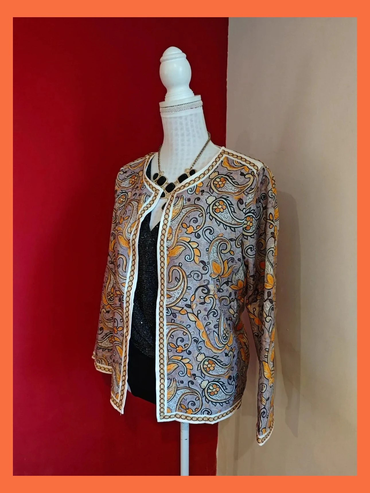 🌺 Bonita blazer de tela fina con estampado floral tonos tierra – boutique local – taille XL / 42 / 14 2