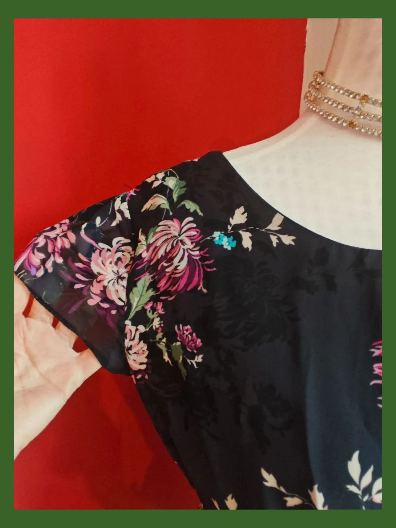 🌺 Vestido de gasa negra con estampado floral – F&F – taille XL / 42 / 14 4