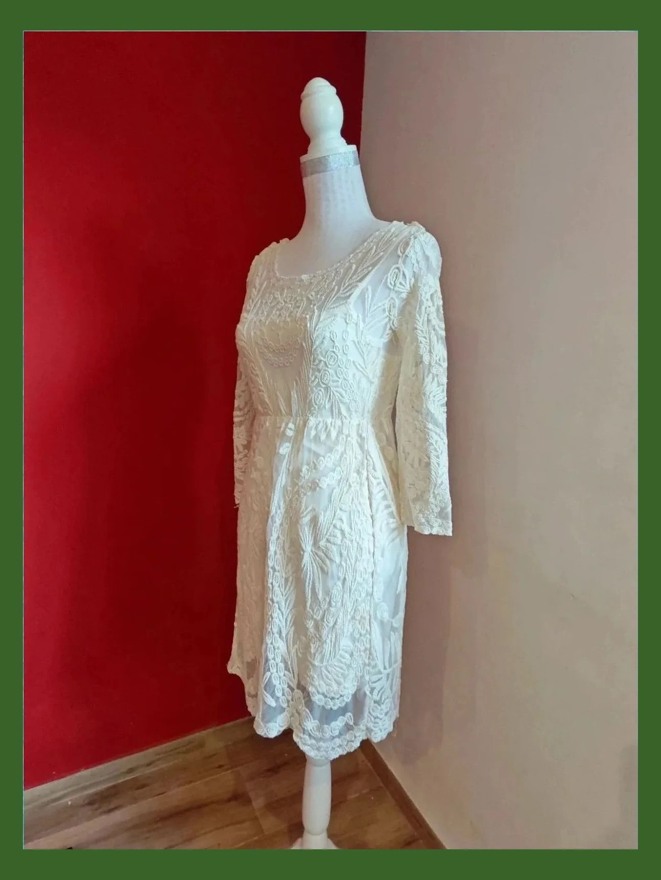 🌺 Precioso vestido de gasa con bordados tono crema y vestido interior, de Vila – Vila – taille S / 36 / 8 2