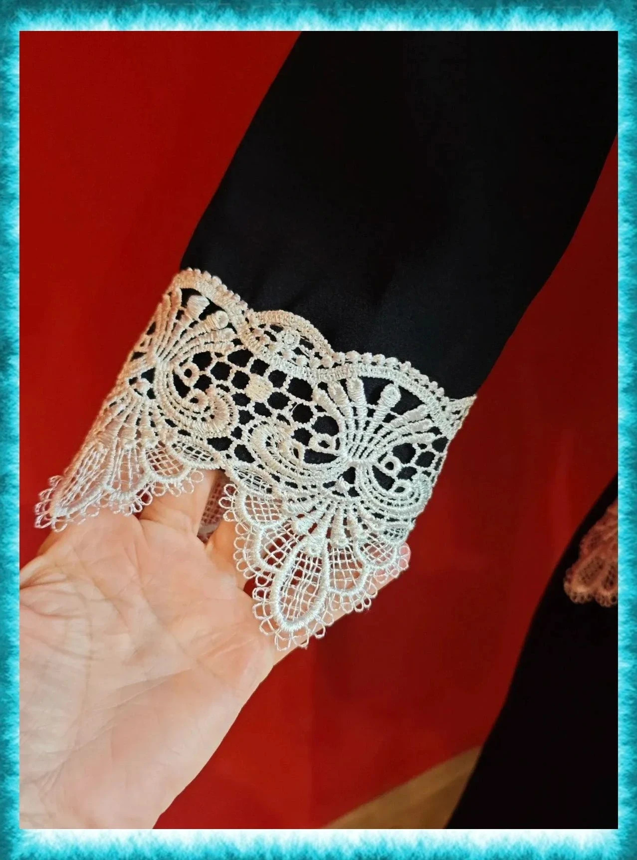🌺 Precioso vestido entallado negro con crochet blanco en cintura mangas y bajo – GIRLS ON FILM – taille M / 38 / 10 4