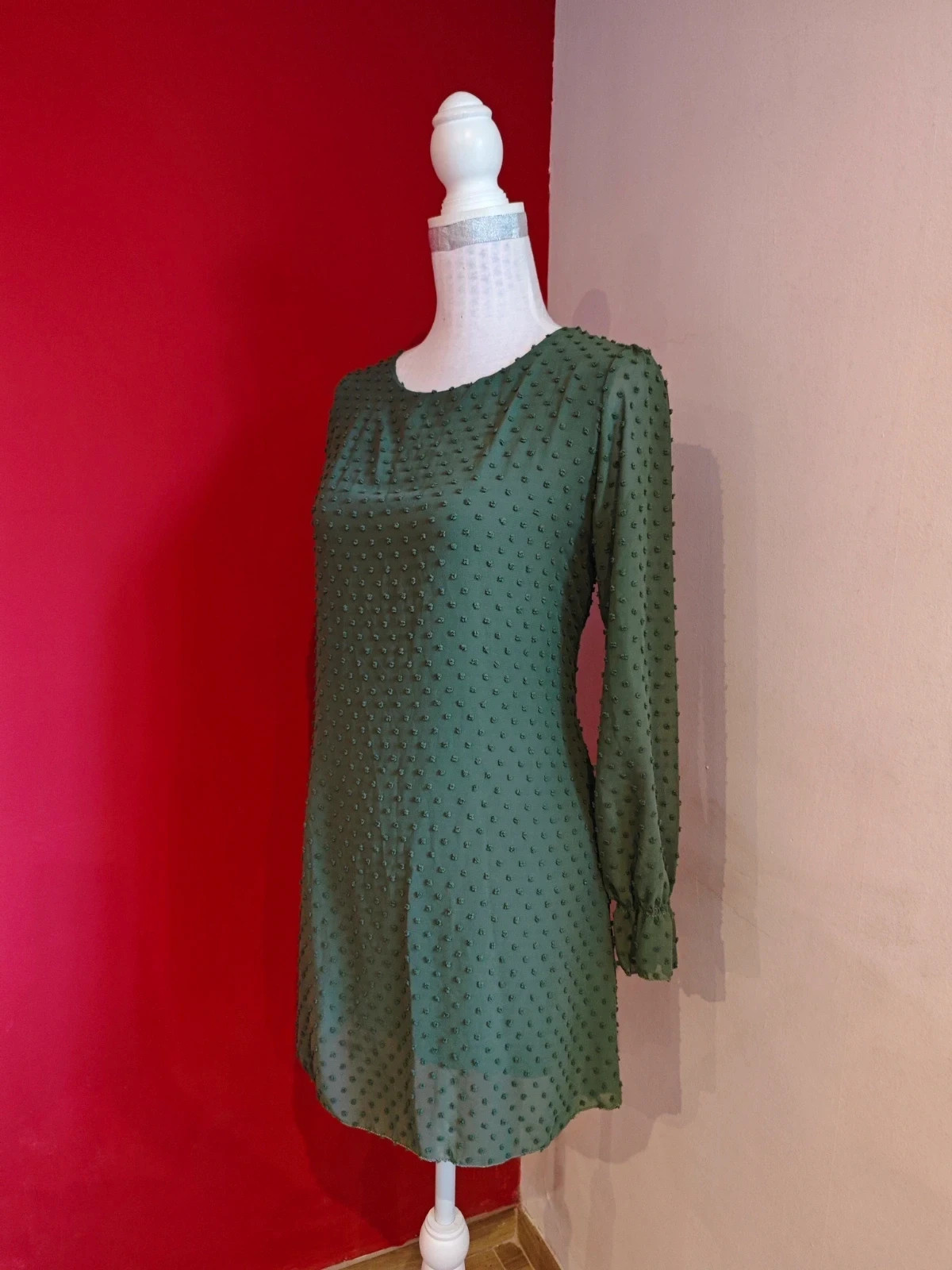 🌺Vestido de tela plumeti verde caqui – Viola Moda – taille XL / 42 / 14 3