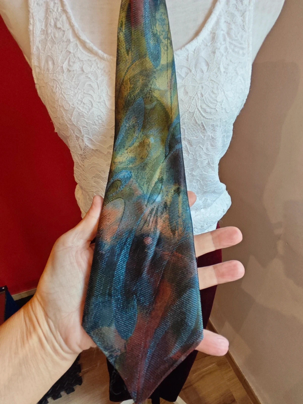 🌺 Elegante corbata tonos satinados verde, azul y dorado – ANDREU1940 2